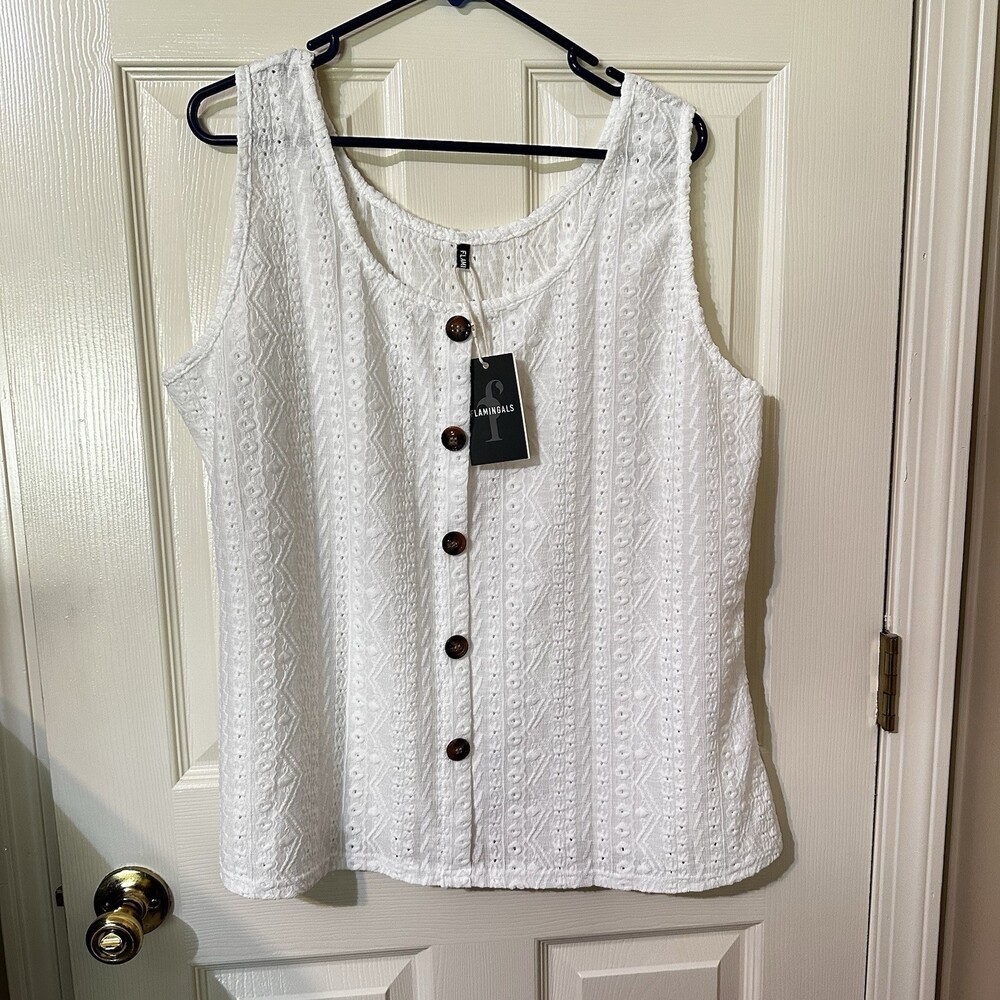 Flamingo Women's White Crochet Detail Tank Top Size 4X